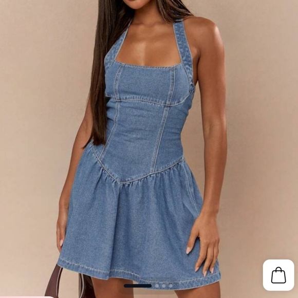 Missguided Dresses & Skirts - Missguided Denim Halter Mini Corset Style Bustier Dress Size Medium